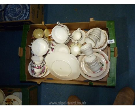 A quantity of china including part tea-sets, Duchess,Dorchester etc, Meakin bowls, small Portmeirion cups and saucers etc.