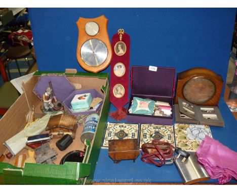 A quantity of miscellanea to include stirrup cups, small photograph album, musical jewellery box, pipe on a pipe stand, scrol