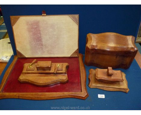 A  fine tooled leather covered desk set, made in Italy for Asprey &amp; Co., London comprising pen and stamp stand, blotter,s