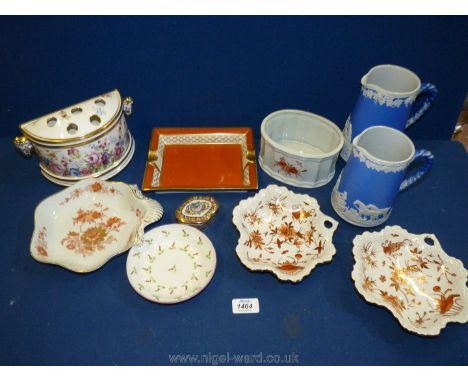 A quantity of china including Eximious half moon rose bowl, Dubarry trinket dish, Vista Allegre flower shaped dish, blue and 