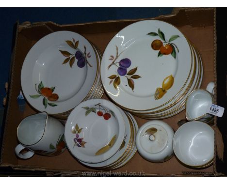 Eight Evesham china by Royal Worcester sweet dishes, seven large soup bowls, six large saucers, a large jug, small jug, two s