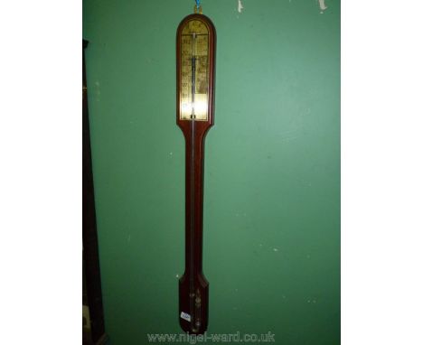 A Mahogany Stick Barometer having a brass scale plate and exposed lower tube section, engraved ''F.C.C, England'', 36'' long 