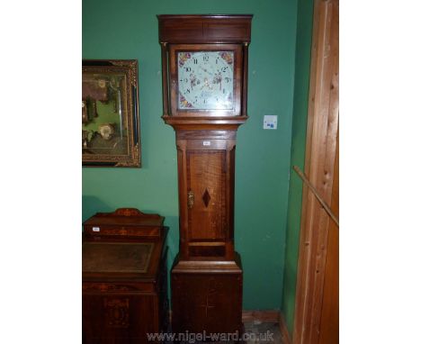 An attractive Mahogany cross banded Oak cased eight day Longcase Clock having light and darkwood strung details, an inlaid di