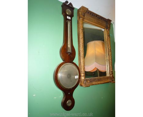 A Rosewood cased four point Barometer with bar, thermometer and hygrometer and level marked "Casella London".  Appears to be 