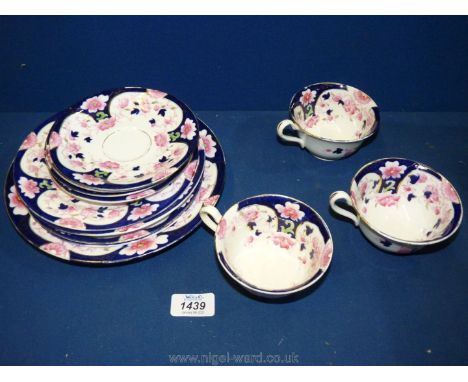 A part Teaset by Bridgwoods in 'Ceylon 'pattern, late 19th c., comprising three cups, four saucers, four tea plates and cake 