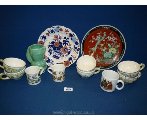 A quantity of china including Portmeirion coffee cans, Quimper cups, oriental plate etc.