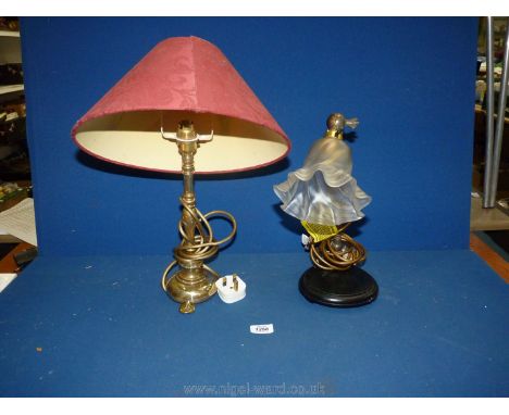 A brass table lamp,19'' tall plus an adjustable desk lamp with fluted shade.