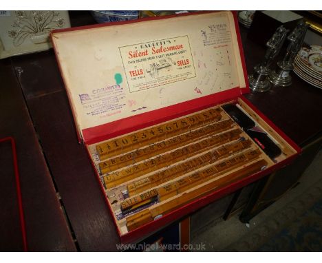 A boxed "Barrett's Silent Salesman" two colour price ticket Printing Outfit including numerous stamps, letters and numerals, 