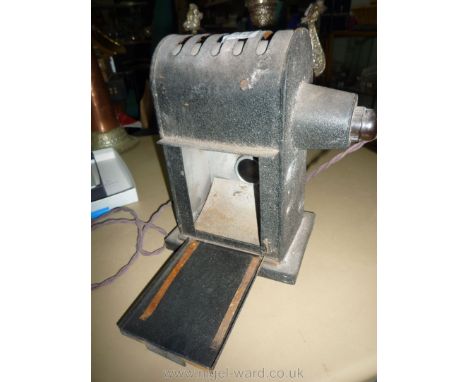 A black crackle finished Epidiascope Projector, 7 1/6'' x 5'' x 10 1/4'' high or re-wiring/display purposes