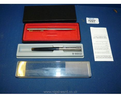 A boxed Parker cartridge  pen with a boxed propelling pencil.