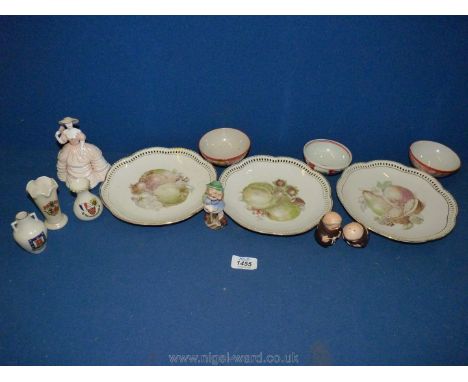 A quantity of china including oriental bowls, German plate with scalloped edge, Coalport Figure 'penny', Goebel hiker and Cre