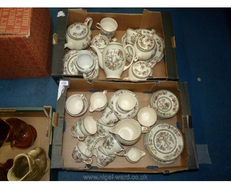 A quantity of Indian Tree pattern tea service teapots, coffee pots, jugs, sugar bowl, side plates, saucers and cups two bread