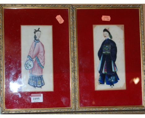 A pair of Chinese portrait studies, watercolour on silk; together with a reproduction porcelain panel (3)