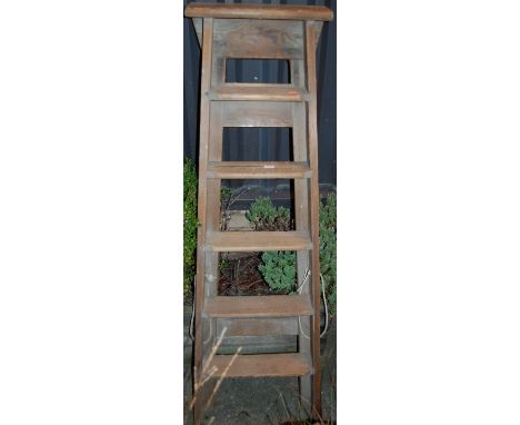 An early 20th century pitched pine decorator's ladder