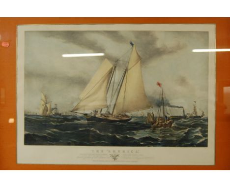 After Oswald W Brierly - The 'America' winning the match at Cowes for the Club Cup, reproduction lithograph 
