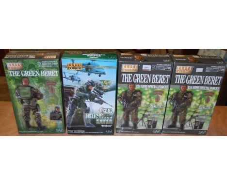 Four boxed as-issued 1:6 scale Elite Force collectable figurines, to include; three  Green Beret US Army Special Forces Rogue