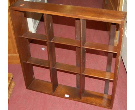 A hardwood square wall shelf, width 71cm