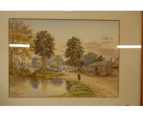 R Warren Warren - Farmyard scene with livestock, watercolour, signed and dated lower left '08, 27 x 38.5cm; together with a R