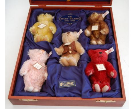 A Steiff boxed set of UK Baby Bears, 1994-1998, No.654695, in fitted softwood presentation box