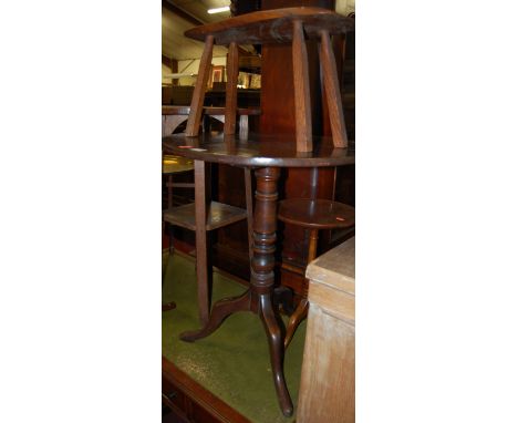 Occasional furniture to include; early 19th century mahogany tilt-top pedestal tripod table, a joined oak two-tier occasional