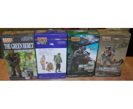 Four boxed as-issued Elite Force 1:6 scale fully articulated collectable figurines, to include; US Navy SEAL 8 boarding unit,