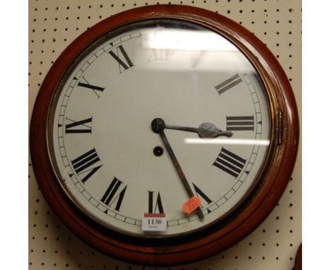 A Victorian mahogany circular wall clock, having restored white enamel dial