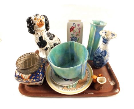 A Victorian Staffordshire dog (cracked), Poole and other china