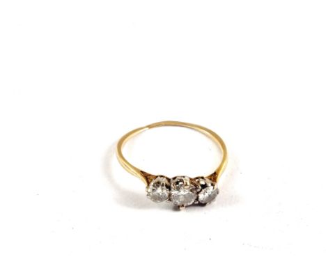 A Gold three stone Diamond ring, size K (shank worn)