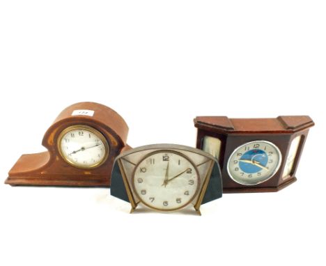 An Edwardian inlaid Mahogany mantel clock and two others