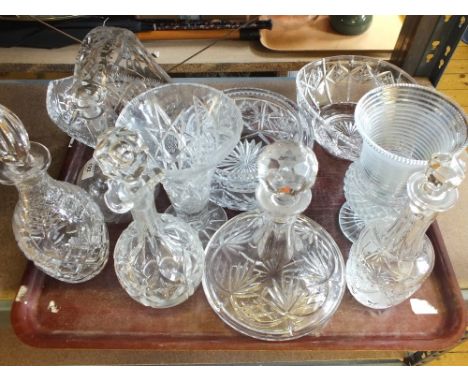 Various cut glass vases, bowls etc a ship's decanter and various others