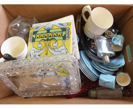 A Delft coffee grinder and various china and glass