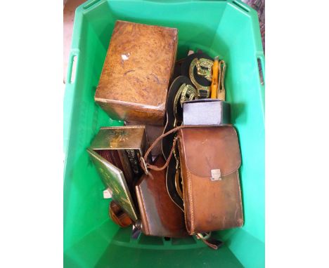 A 19th Century Burr Walnut tea caddy (for restoration) and a Kodak folding camera etc