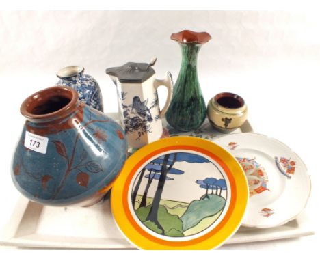 A Wedgwood Clarice Cliff design plate and other china