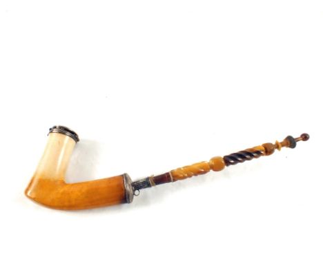 An unusually large Meerschaum pipe with Horn stem and family crest, length 19"