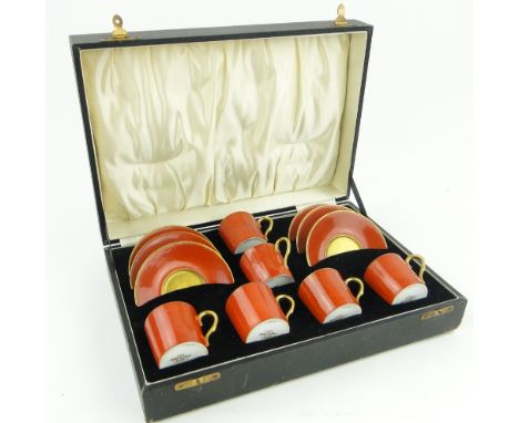 Adderley china coffee cans and saucers 
in presentation box.