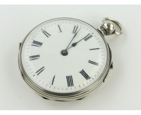 A silver cased keywind quarter repeat pocket watch circa 1880,
with enamel dial, no makers marks, case width 52mm, GWO.