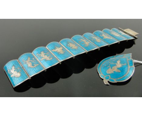 A Siam silver and enamel bracelet and matching brooch, (2).