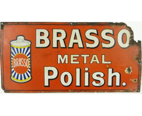 Antique enamel advertising sign for Brasso metal polish,
15" x 30".
