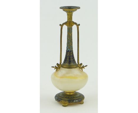 A Champlevè enamel and marble vase, 
height 8".