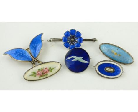 A Michelsen silver and enamel brooch,
another by E Magnussen and other enamel jewellery, (6).