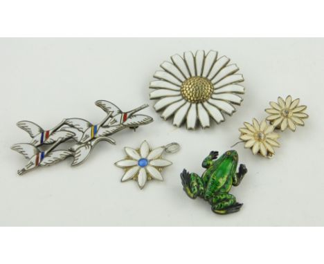 Group of silver and enamel jewellery.