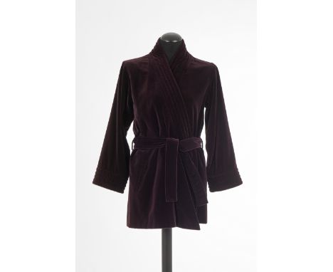 Vintage JackeYves Saint Laurent, Rive Gauche, Paris Samt, auberginefarben, Kragen und Manschetten mit Ziersteppung, Kimono-Sc
