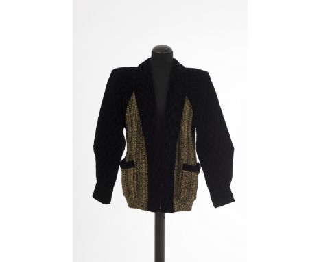 Vintage AbendjackeYves Saint Laurent, Rive Gauche, Paris Strick, Wolle u. Viskose, schwarz mit schwarz-goldenem Strickeinsatz