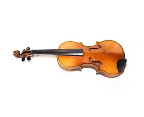 Violin 13" two piece back, labelled 'Copy of Antonius Stradivarius Made in Czechoslovakia'&nbsp;