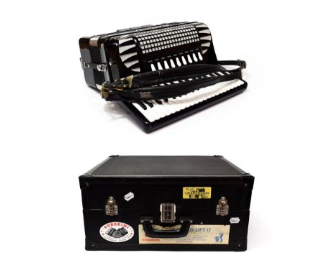 Excelsior Accordion stamped 'MOD.304 B Made in Italy' and '123 18',96 bass buttons 37 piano keys, three bass paddles and nine