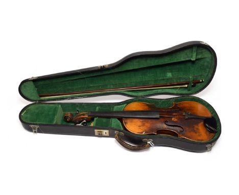 Violin 14 1/4'' two piece back, ebony fingerboard, labelled 'Antonius Stradivarius Cremonensis', cased with box 
