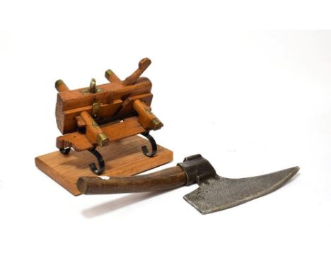 Sash Fillister Plane with brass fittings 8 1/2'', together with a 18th century Coopers side axe with 10'' edge (2)