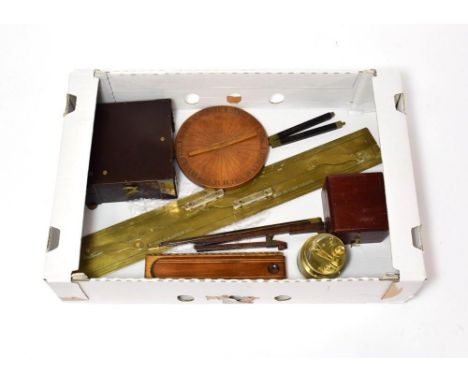 Various Navigational Instruments including a Stanley pocket sextant, Stanley sighting compass (cased), Brass parallel rule by