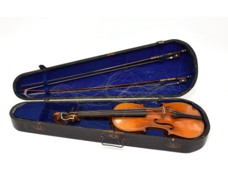 Violin 14'' two piece back, ebony tailpiece and pegs labelled 'Antonius Stradivarius Cremonensis Facibat Anno 17**' with two 