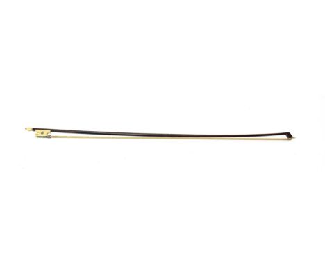 Violin Bow stamped 'Pecatte' [sic] ivory frog and button, length excluding button 720mm, weight 59gBow appears to have some w